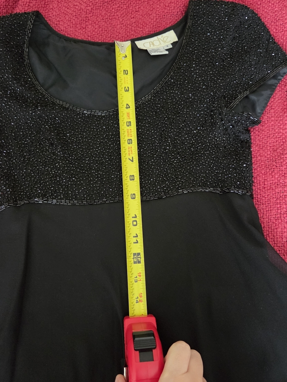 Vintage Little Black Dress - Beaded Bodice, Empire Waist, Flowing Silk Skirt - Picture 7 of 16
